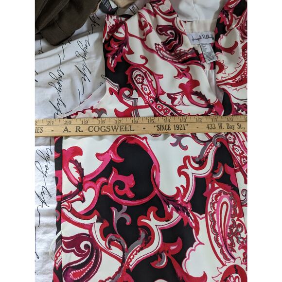Joseph Ribkoff Scarf Print Paisley Dress Size 10 Fuschia White Black Belted - Picture 10 of 12